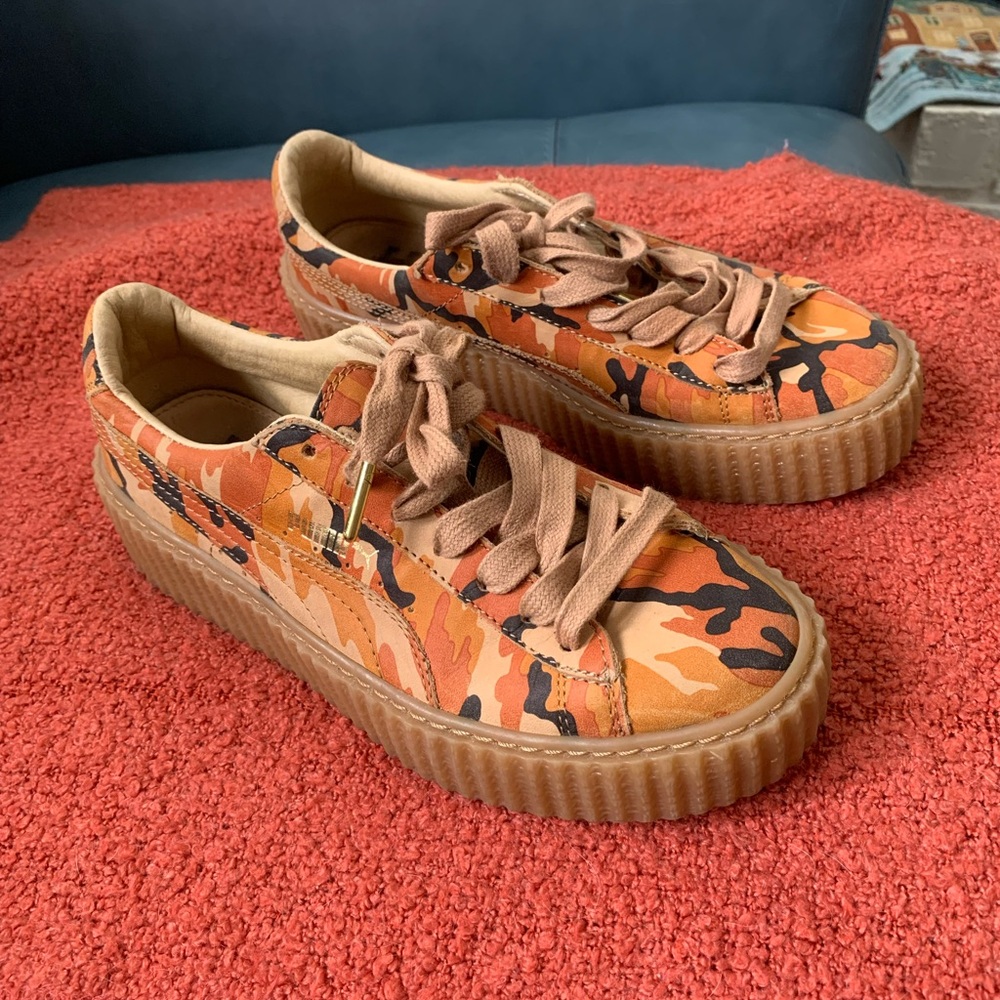 Puma Fenty by Rihanna Orange and Black Camo Platform Sneakers - Women’s 6.5